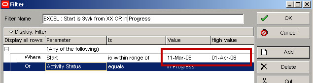 Fixed Date Filter in P6