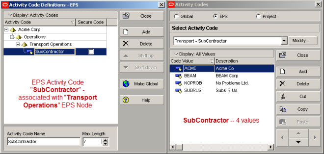 a typical eps activity code setup