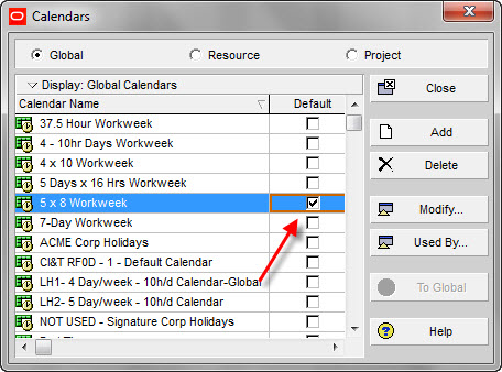 Set a Default Calendar in P6