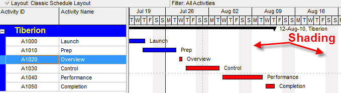 Shading Non-Work Time Primavera P6 Gantt Chart