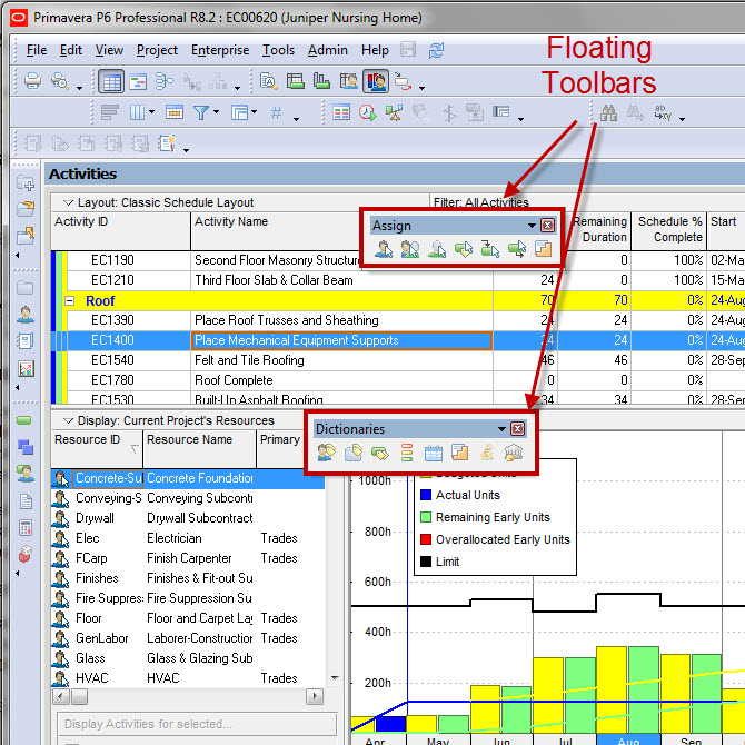 Oracle Primavera P6 Floating toolbars