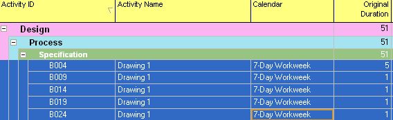 Assigning Calendars and Activity Codes by Fill Down