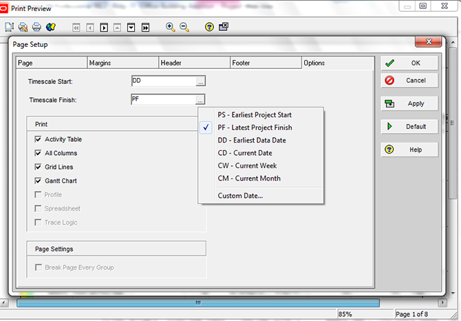 Printing Layouts in Primavera P6