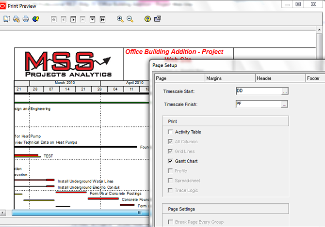 Printing Layouts in Primavera P6