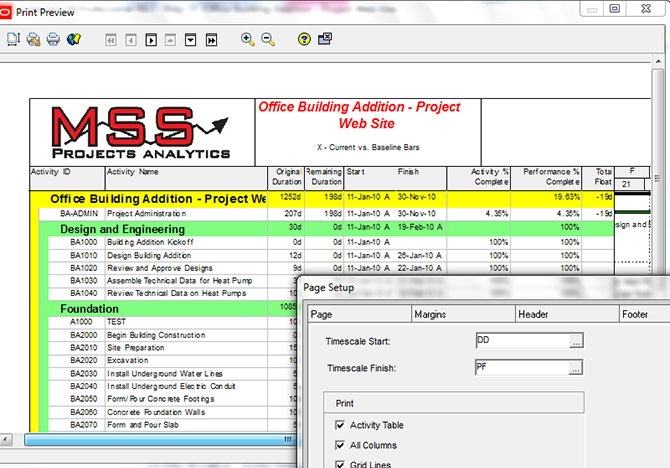 Printing Layouts in Primavera P6