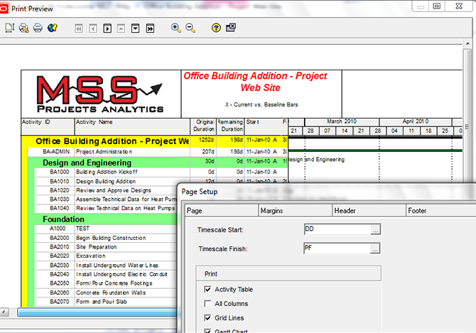 Printing Layouts in Primavera P6