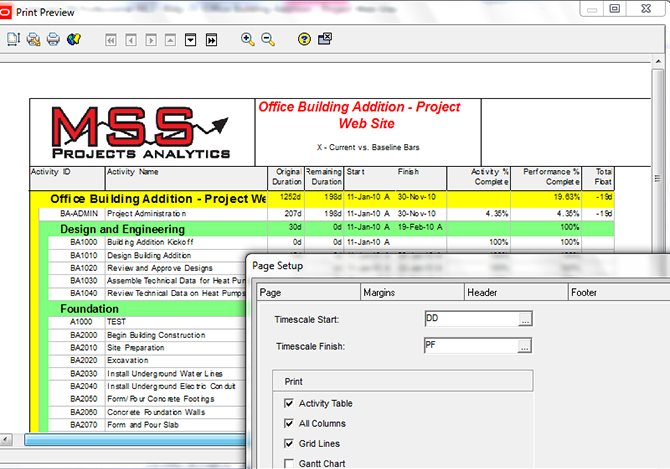 Printing Layouts in Primavera P6