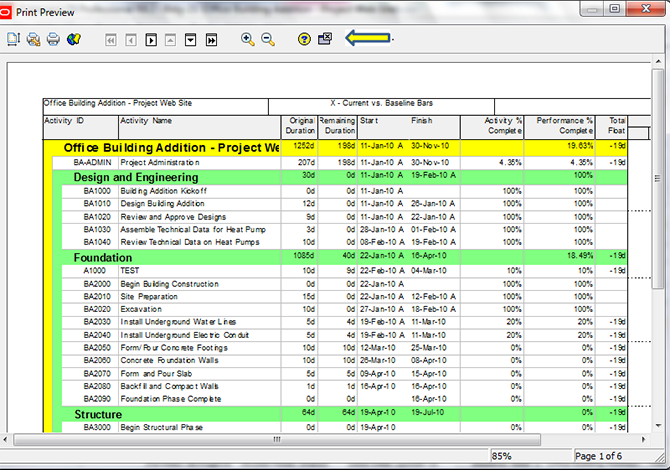 Printing Layouts in Primavera P6