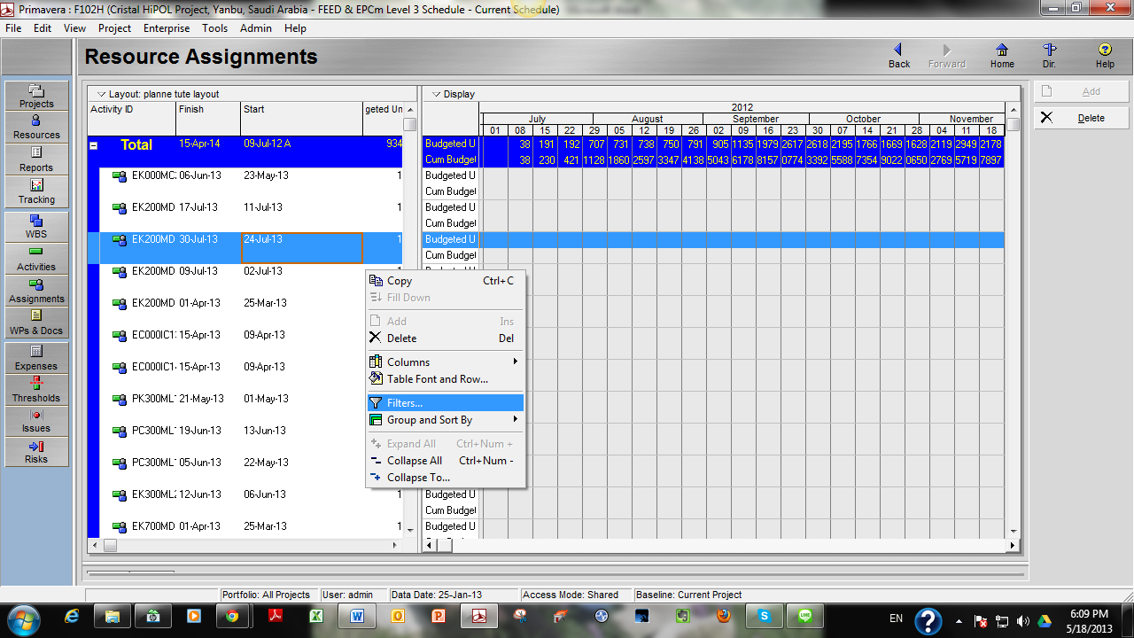 how to copy resource assignment from p6 to excel