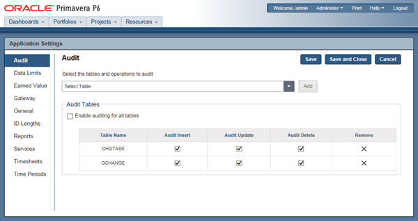 Primavera P6 Auditing features in version 15.1