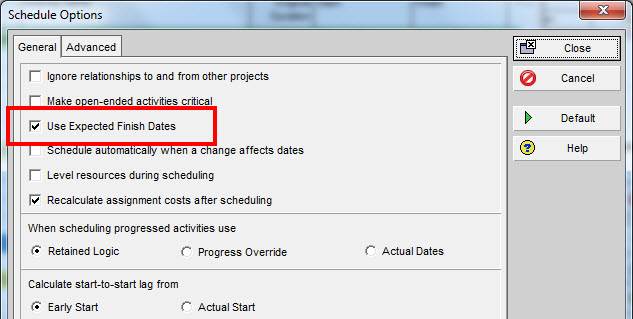 Use Expected Finish Dates P6