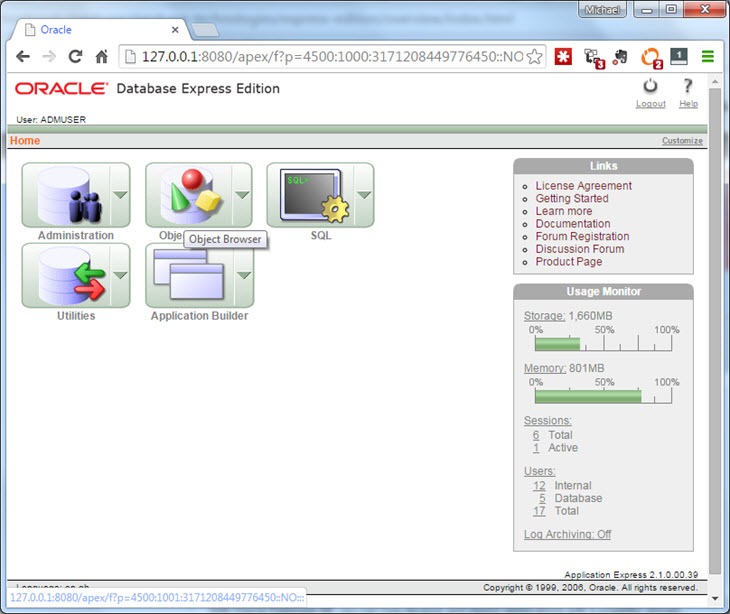 pobs table in oracle xe