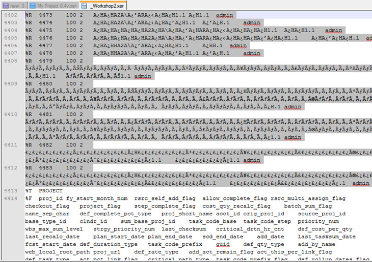 p6 pobs data xer file