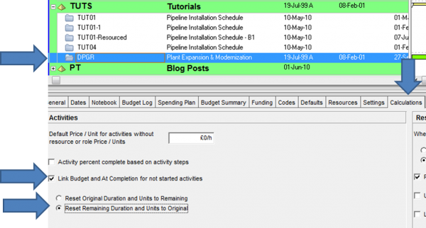 Project Calculation Tab Setting