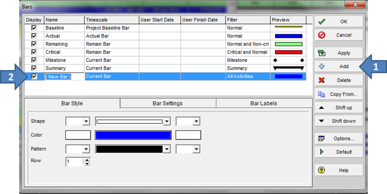 Baseline Critical Path in P6 - adding a new bar