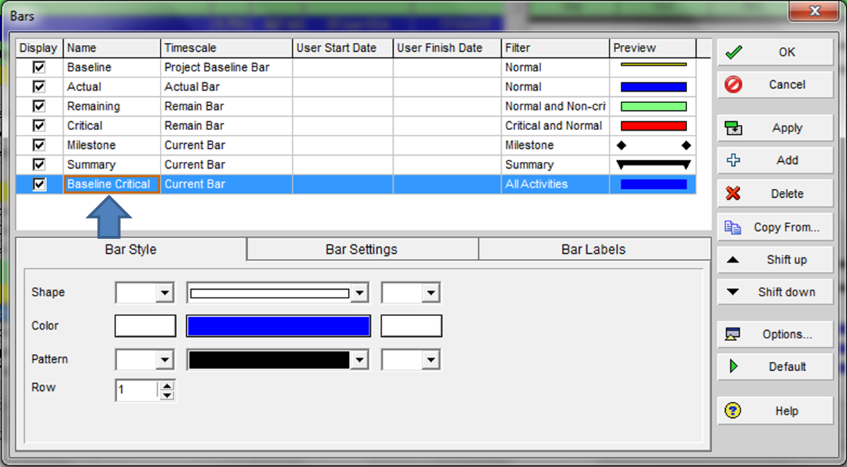 Baseline Critical Path in P6 - configuring the Gantt bar