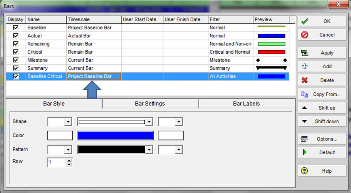 Baseline Critical Path in P6 - configuring the Gantt bar