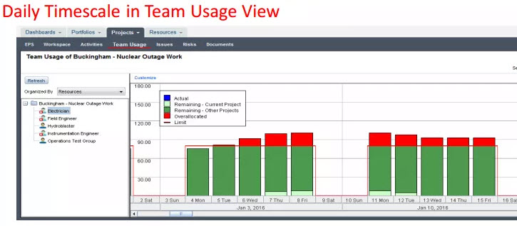 p6 eppm 16.1 team usage timescale in days