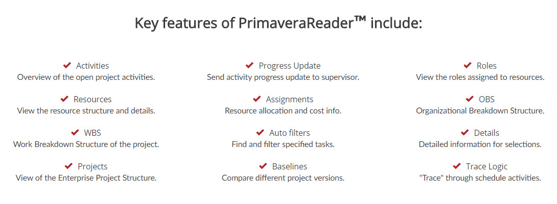 PrimaveraReader XER viewer lets users sift through all layers of the project.