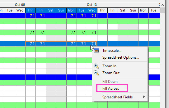 p6 20.12 fill across resource assignments
