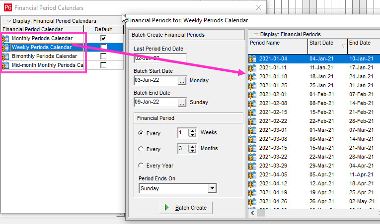 p6 20.12 financial period calendars