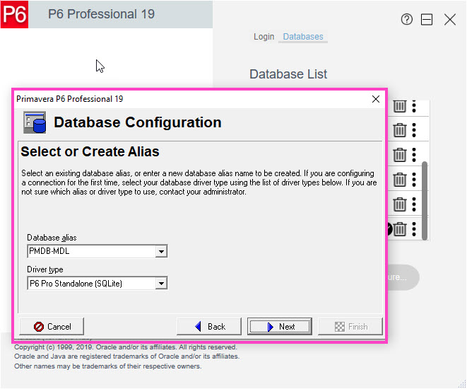 p6 db configuration wizard-legacy