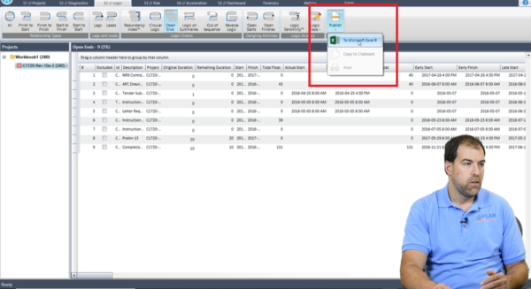 publish schedule analysis to excel