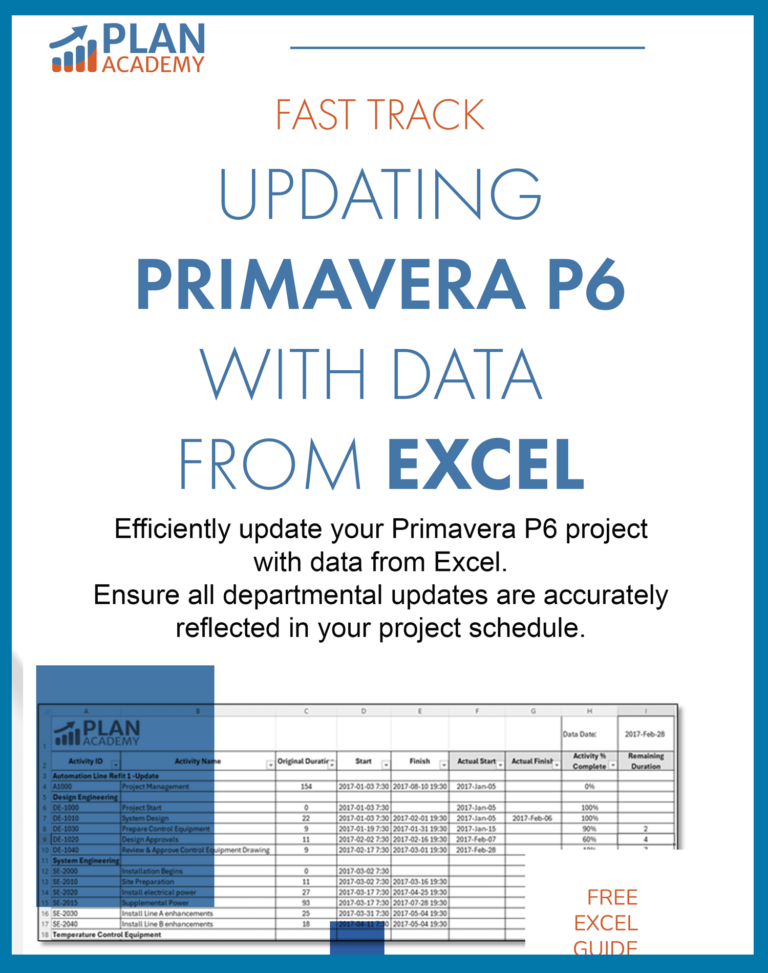 Update primavera P6 with Excel