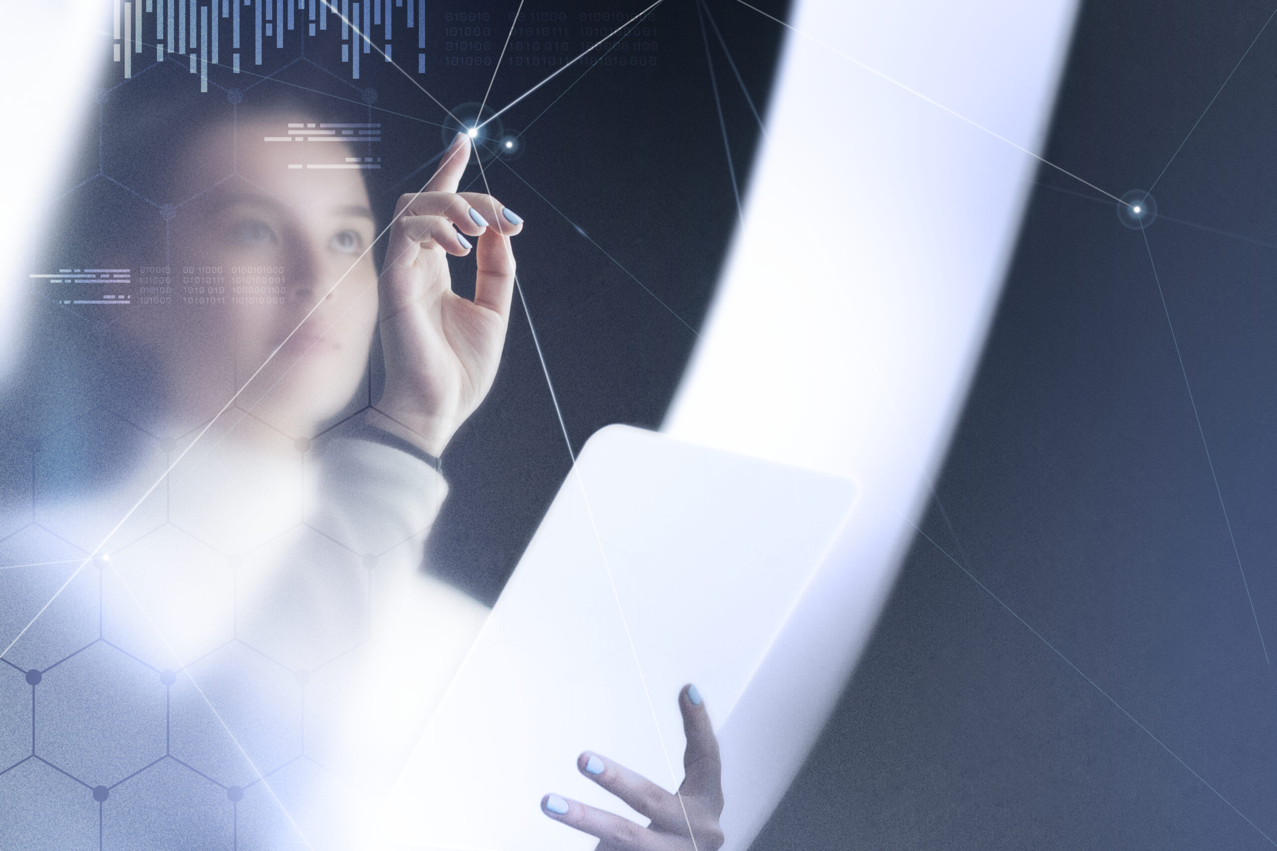 futuristic-networking-technology-remix-with-woman-using-virtual-screen-scaled